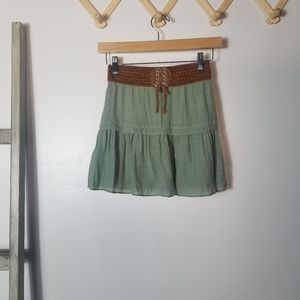 B WEAR GIRL SAGE GREEN SKIRT WITH BROWN STRETCHY BAND SIZE MEDIUM 10/12